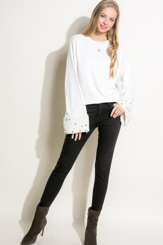 Women's Casual Faux Fur Pearls Sweatshirt