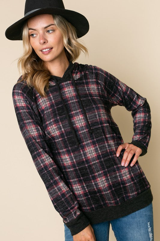 Women's Casual Plaid Hoodie Sweatshirt Top