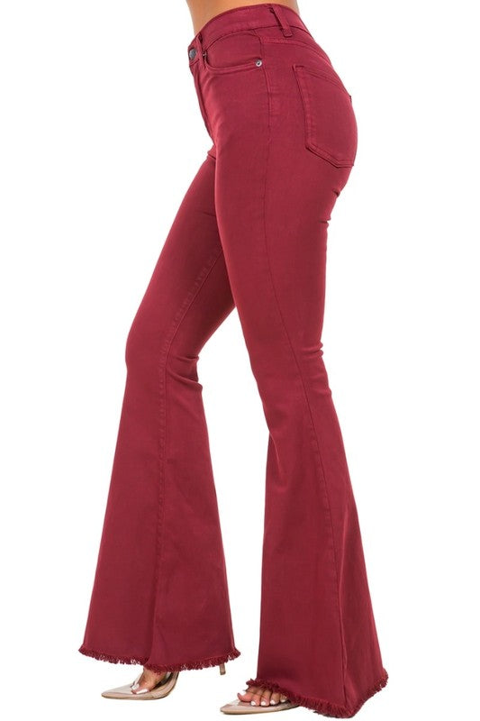 Women's High Rise Bell Bottom Jeans in Wine