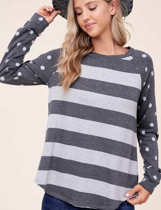 Women's Casual Polka Dot and Stripe Mixed Sweatshirts