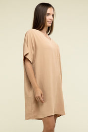 Women's Casual Relaxed V-Neck T-Shirt Dress with Pockets