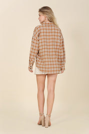 Women's Beige Plaid Button-Up Shirt