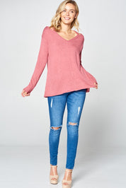 Women's Casual Loose Fit V Neck Cold Shoulder Sweater