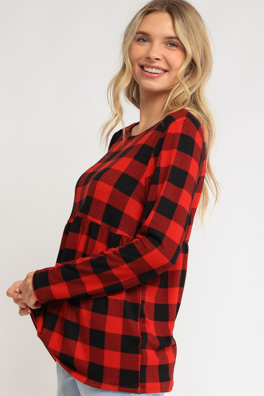 Women's Loose Fit Plaid Babydoll Top