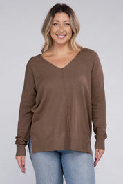 Women's Plus Oversized V-Neck Garment Dyed Sweater