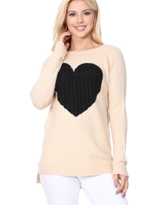 Women's Cozy Heart Jacquard Round Neck Pullover Sweater