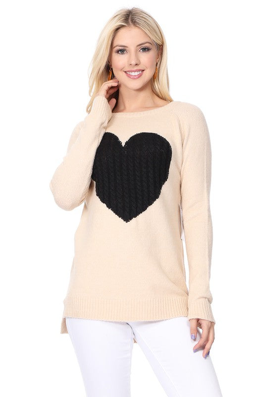 Women's Cozy Heart Jacquard Round Neck Pullover Sweater