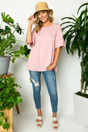 Women's Solid Ruffle Sleeve Loose Fit Top