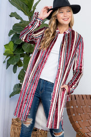 Women's Casual Stripe Velvet Long Cardigan