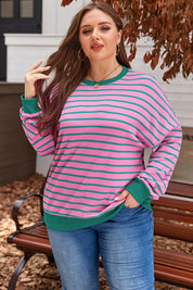 Plus Size Women's Pink Stripe Waffle Knit Sweatshirt