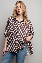 Women's Geometric Print Oversized Button Down Shirt