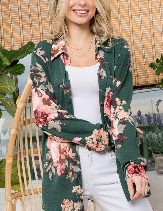 Women's Cozy Floral Button Down Shacket