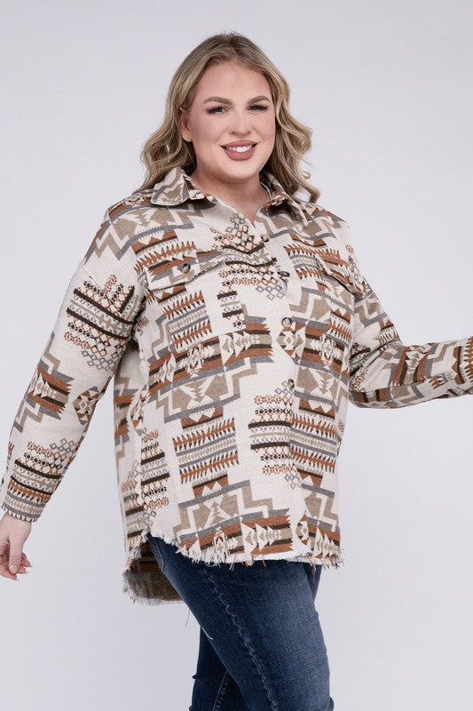 Plus Size Western Print Aztec Shacket for Women