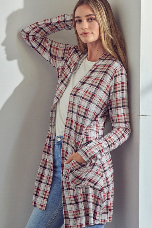 Women's Casual Plaid Long Cardigan