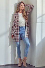 Women's Casual Plaid Long Cardigan