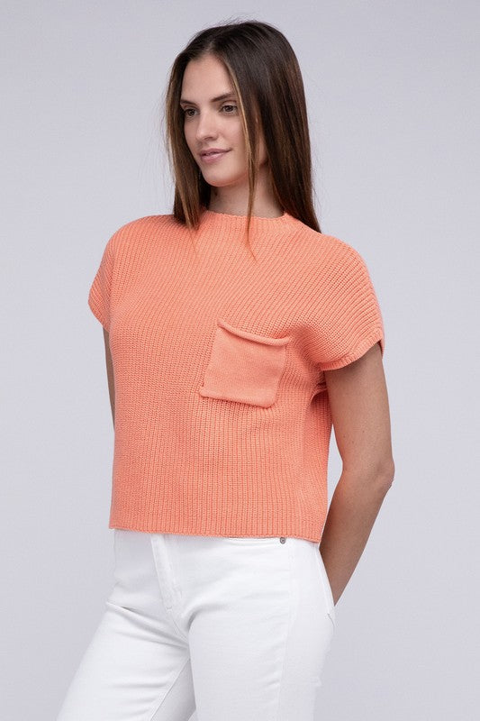 Women's Cropped Mock Neck Short Sleeve Sweater