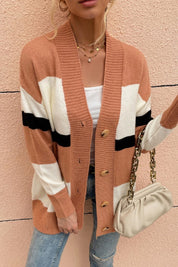 Women's V Neck Stripe Knitted Cardigan