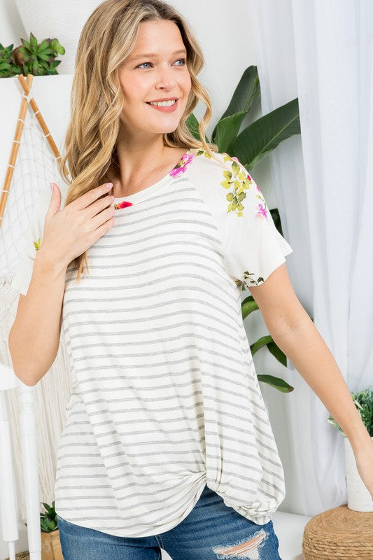 Women's Floral Stripe Loose Fit Top