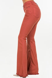 Women's High Rise Bell Bottom Jeans in Rust