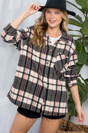 Women's Oversized Fuzzy Plaid Flannel Button Down Shacket