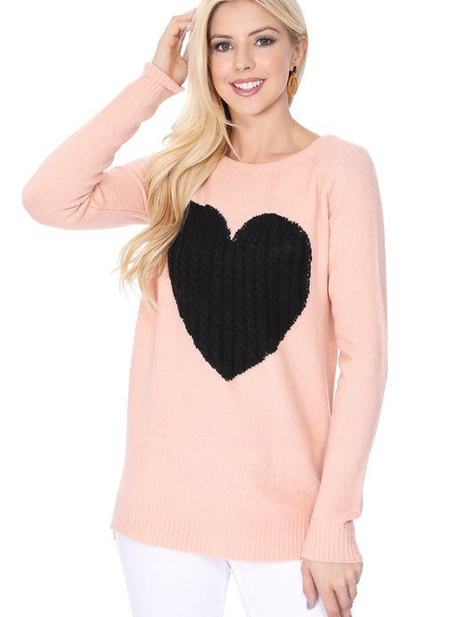 Women's Cozy Heart Jacquard Round Neck Pullover Sweater