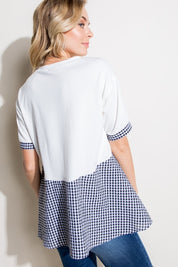 Women's Casual Checker and Solid Mix Tunic Top