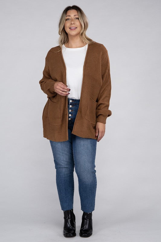 Plus Size Oversized Waffle Open Cardigan Sweater