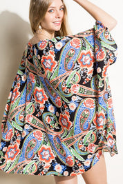 Women's Loose Fit Paisley Woven Kimono Cardigan