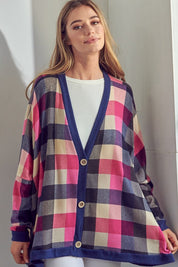 Women's Oversized Plaid Buttondown Cardigan