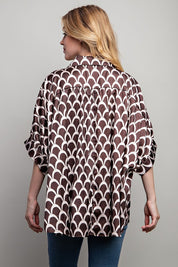 Women's Geometric Print Oversized Button Down Shirt