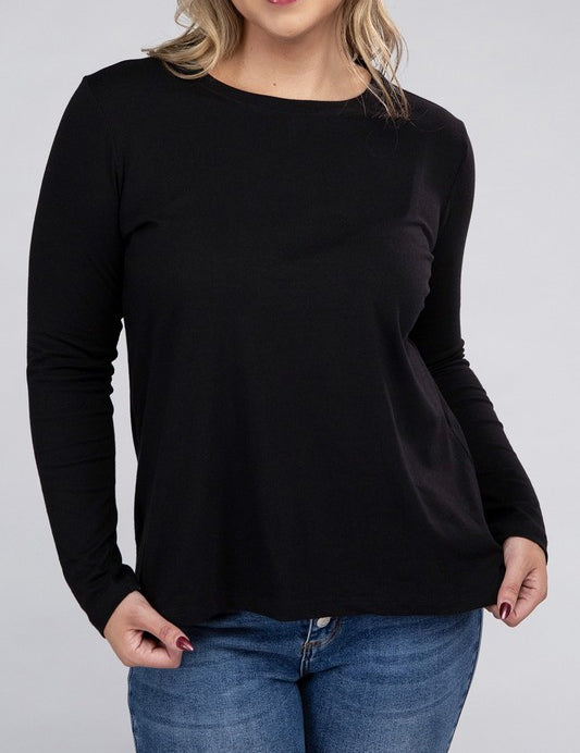 Women's Relaxed Fit Plus Cotton Long Sleeve T-Shirt