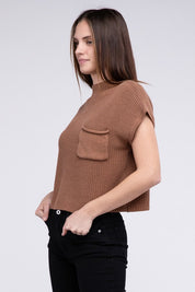 Women's Cropped Mock Neck Short Sleeve Sweater