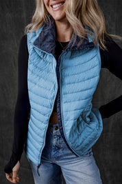 Women's Sky Blue Quilted Sleeveless Puffer Vest