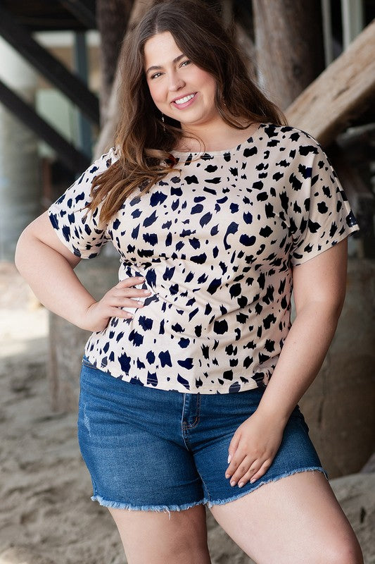 Women's Leopard Print Twist Open Back Plus Size Top