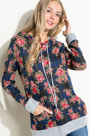 Women's Casual Plaid Floral Mix Hoodie Sweatshirt