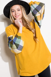 Plus Size Casual Multi Plaid Mixed Long Sleeve Top