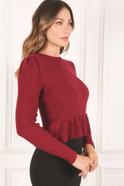 Women's Puff Sleeve Peplum Sweater Top