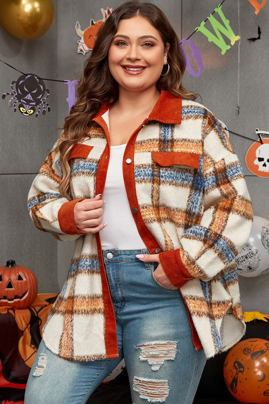 Women's Plus Size Plaid Buttoned Jacket