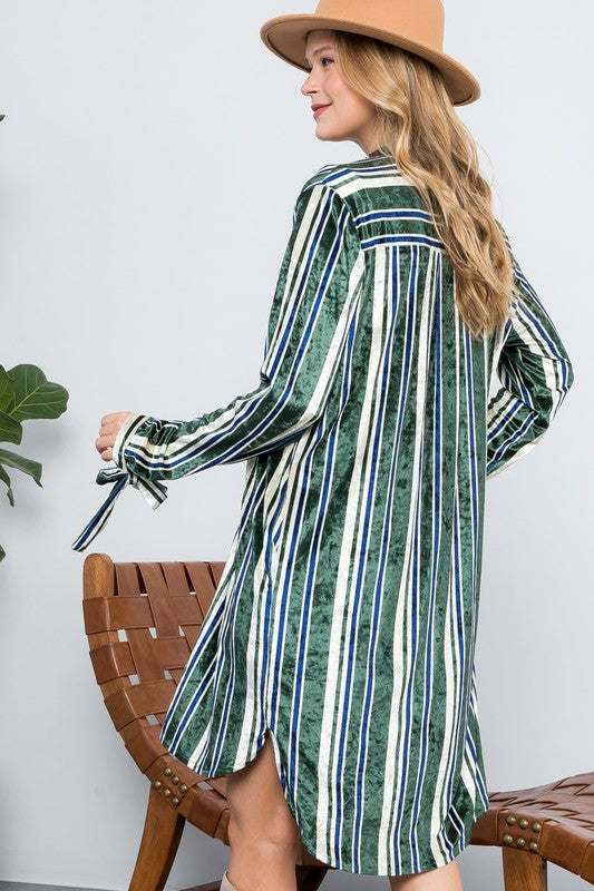 Women's Casual Stripe Velvet Long Cardigan