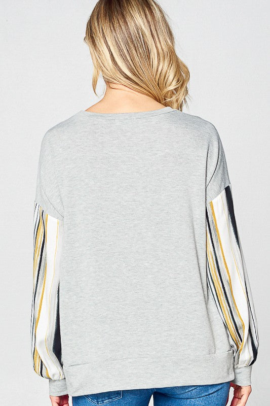 Women's Loose Fit Multi Stripe Sweatshirt Top