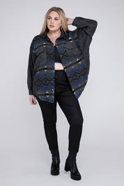 Women's Relaxed Printed Button Down Long Sleeve Jacket