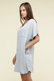 Women's Casual Relaxed V-Neck T-Shirt Dress with Pockets