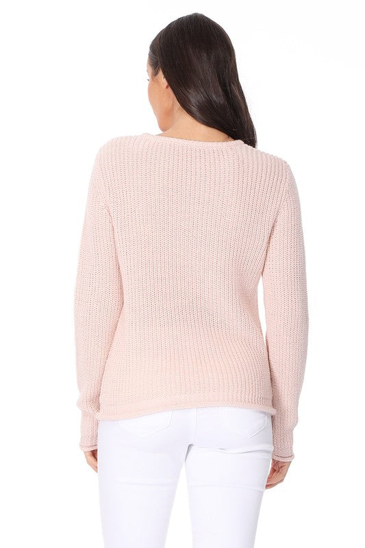 Women's Lightweight Waffle Knit Long Sleeve Sweater Top