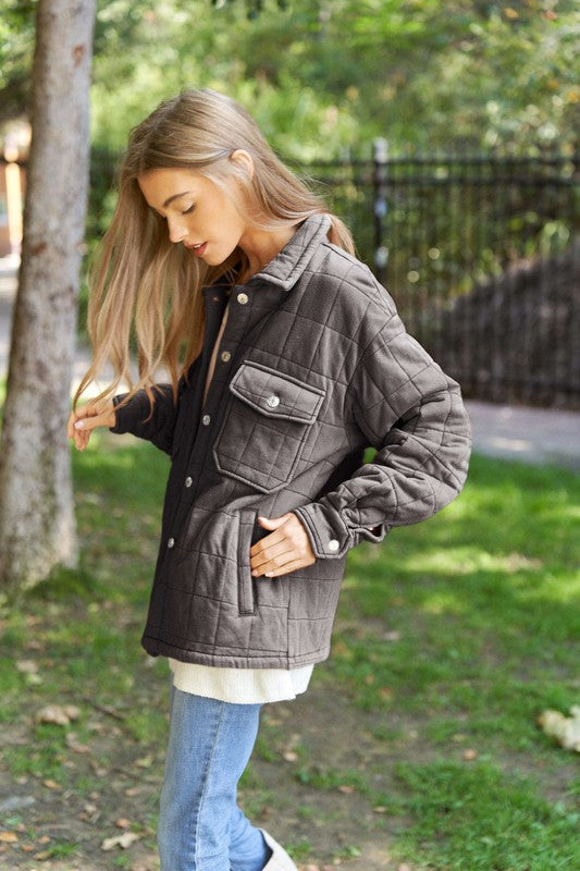 Women's Casual Quilted Pocket Shacket