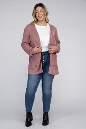 Plus Size Oversized Waffle Open Cardigan Sweater