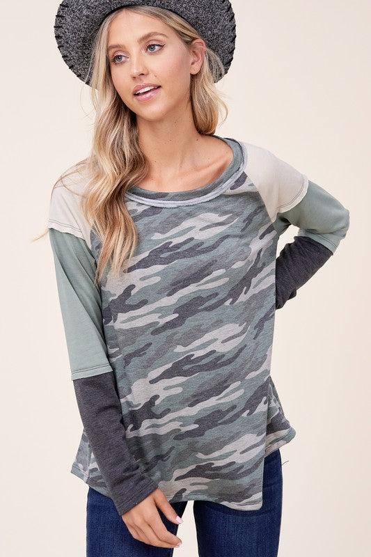 Women's Camouflage Color Block Top