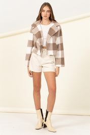 Women's Chic Plaid Faux Fur Jacket