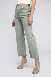 Women's Acid Wash Frayed Hem Wide Leg Pants