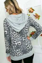 Women's Casual Cheetah Print Hoodie Sweatshirt