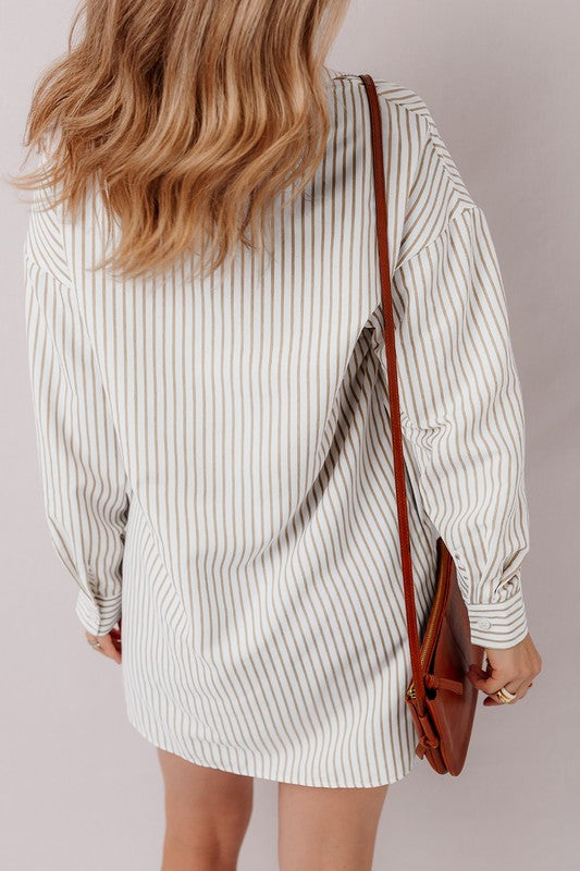 Women's Striped Long Sleeve Button-Up Mini Shirt Dress